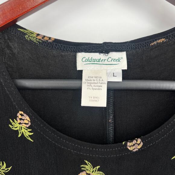 Coldwater Creek Size L Large Black Slinky Maxi Dress Tropical Pineapple Print - Picture 4 of 7